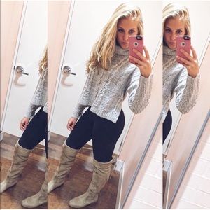 Grey Turtleneck Crop Sweater